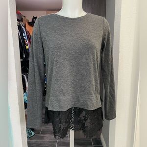 Simply Vera Vera Wang Gray Long Sleeve Top W/ Black Lace